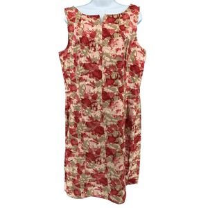 Talbots Women's Dress Size 16 Red Floral Textured Cotton Sleeveless Sheath